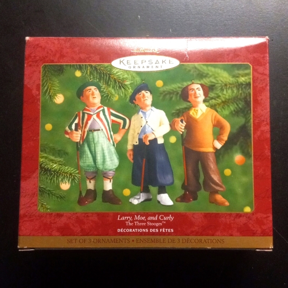Larry, Moe, and Curly Christmas collectibles ornaments